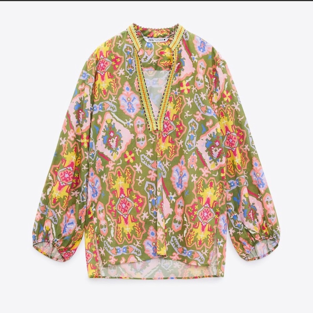 ZARA Printed blouse Khaki Small